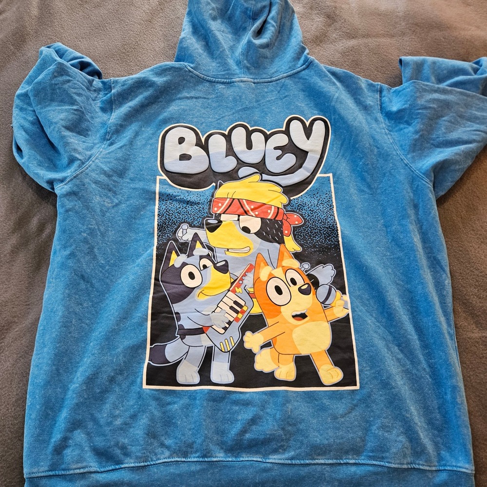 Bluey Let's Do This Graphic Hoodie Sweatshirt Men's‎ XL Distressed Blue - Picture 6 of 7